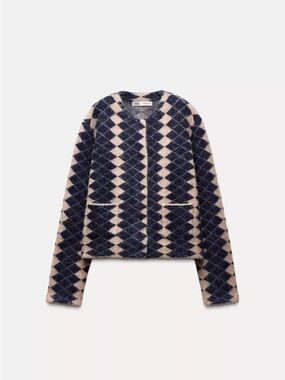 Zara argyle knit jacquard cardigan